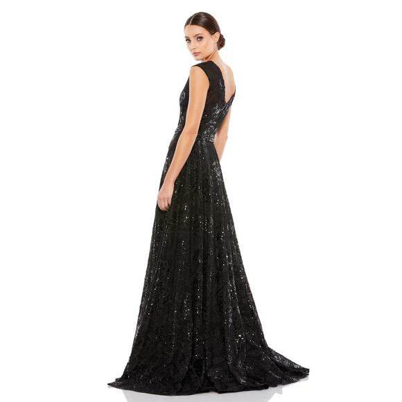 Mac Duggal Women's Black Embroidered Cap Sleeve A-Line Gown Dress Size 8 NWT - Picture 4 of 11